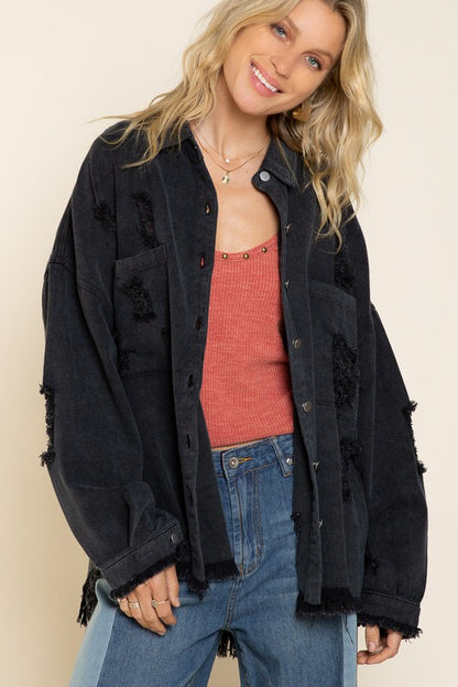 Fringe Distressed Oversized Jacket in 4 Colors