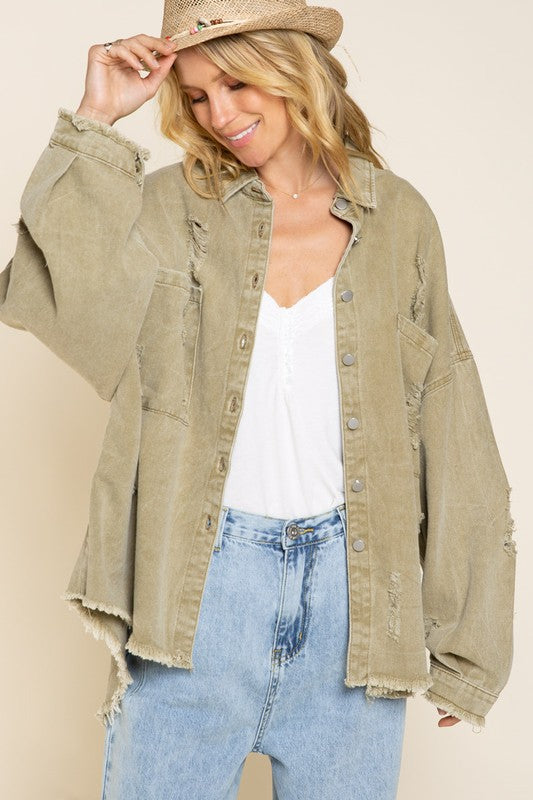 Fringe Distressed Oversized Jacket in 4 Colors