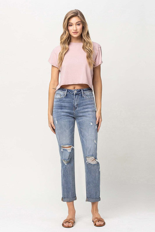 Distressed Stretch Boyfriend Jeans by Vervet