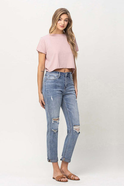 Distressed Stretch Boyfriend Jeans by Vervet