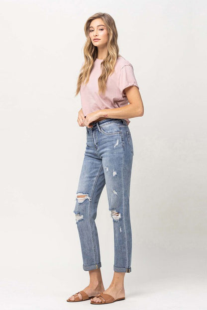 Distressed Stretch Boyfriend Jeans by Vervet