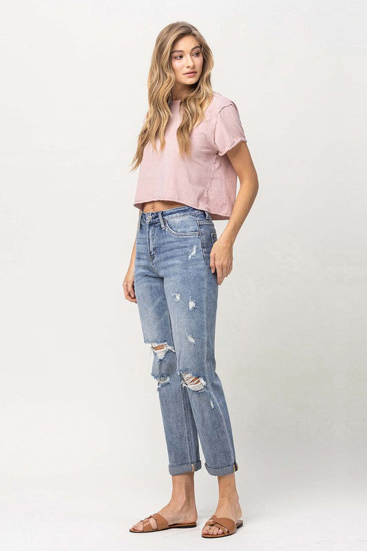 Distressed Stretch Boyfriend Jeans by Vervet