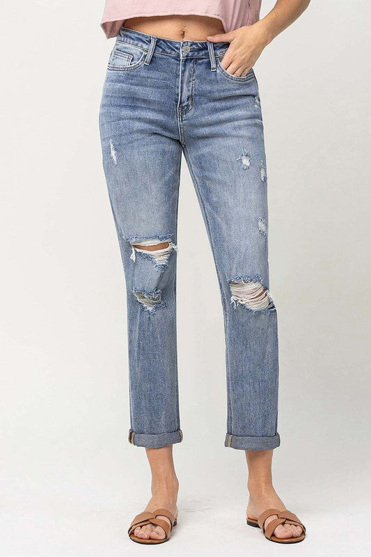 Distressed Stretch Boyfriend Jeans by Vervet