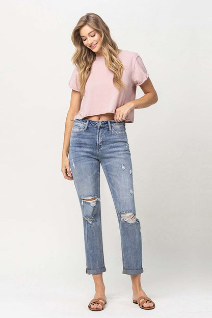 Distressed Stretch Boyfriend Jeans by Vervet