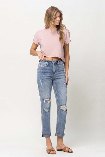 Distressed Stretch Boyfriend Jeans by Vervet