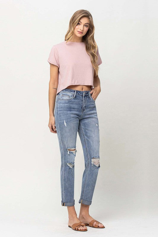 Distressed Stretch Boyfriend Jeans by Vervet