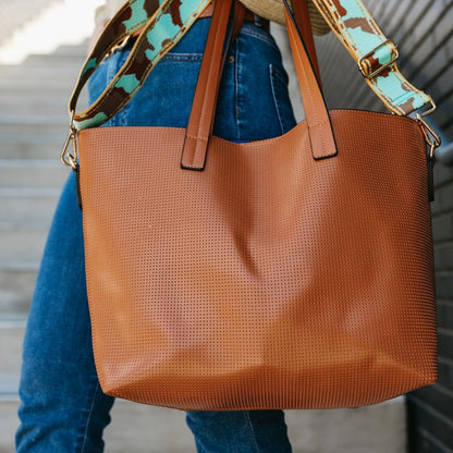 Jane Perforated Leather Large Tote in Brown, Camo or Cheetah