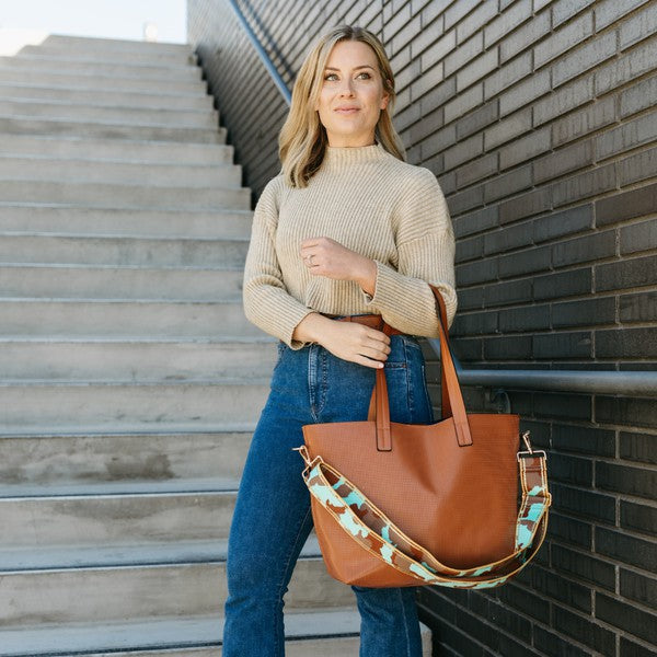 Jane Perforated Leather Large Tote in Brown, Camo or Cheetah