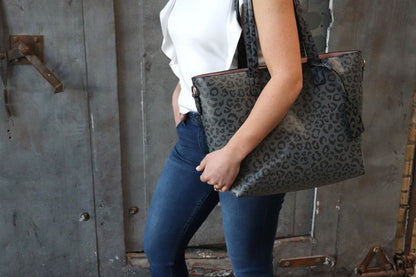 Jane Perforated Leather Large Tote in Brown, Camo or Cheetah