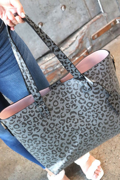 Jane Perforated Leather Large Tote in Brown, Camo or Cheetah