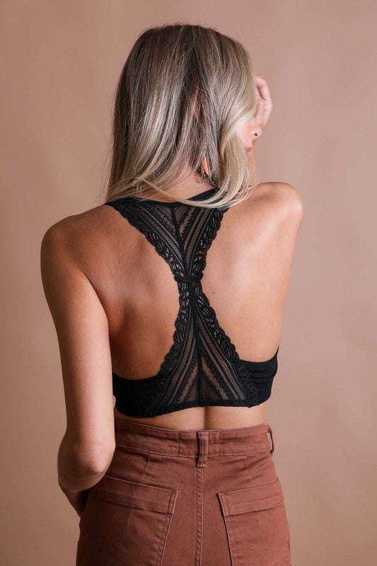 Seamless Front Lace Racerback Bralette in 3 Colors