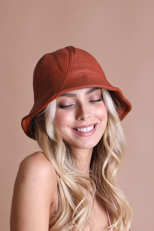 Vegan Leather Bucket Hat in Beige, Black or Rust