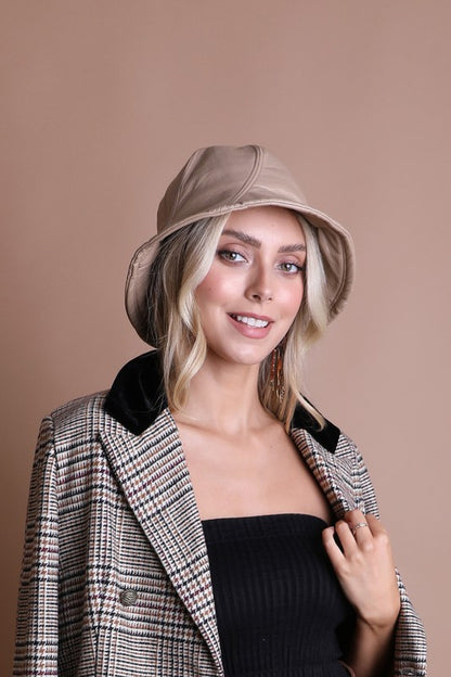 Vegan Leather Bucket Hat in Beige, Black or Rust