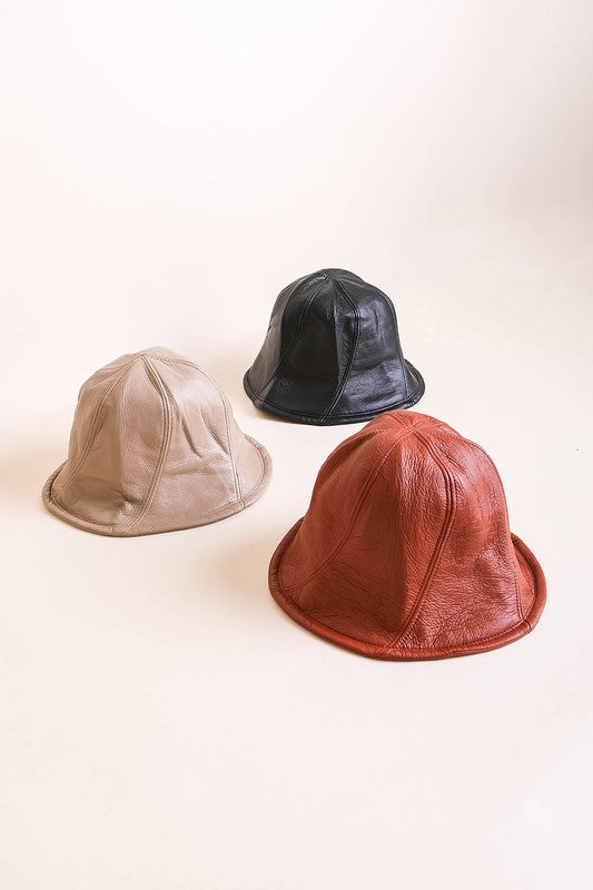 Vegan Leather Bucket Hat in Beige, Black or Rust