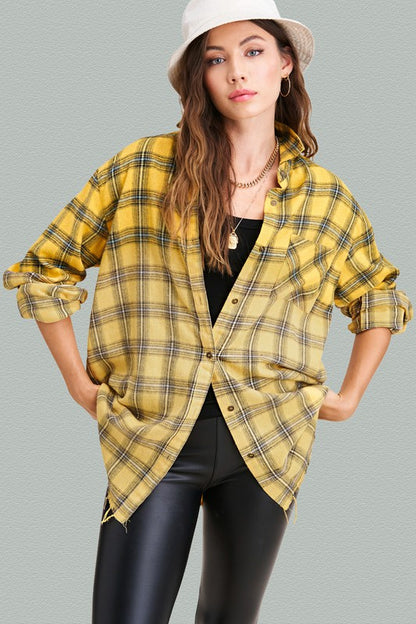 Kayla Button Down Faded Flannel Shirt in 5 Colors