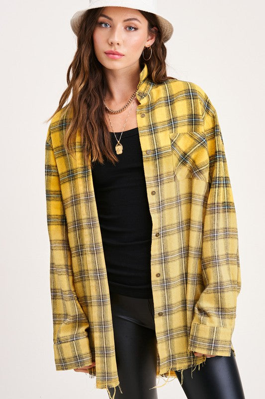 Kayla Button Down Faded Flannel Shirt in 5 Colors