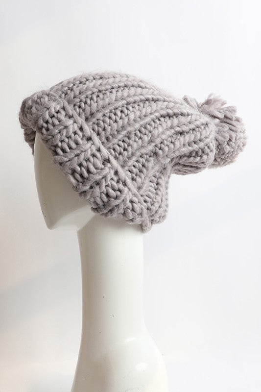 Soft Chunky Cable Knit Beanie in Grey, Camel & Mint