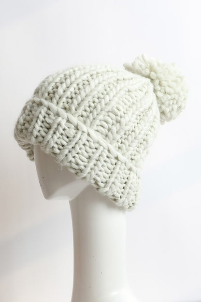 Soft Chunky Cable Knit Beanie in Grey, Camel & Mint