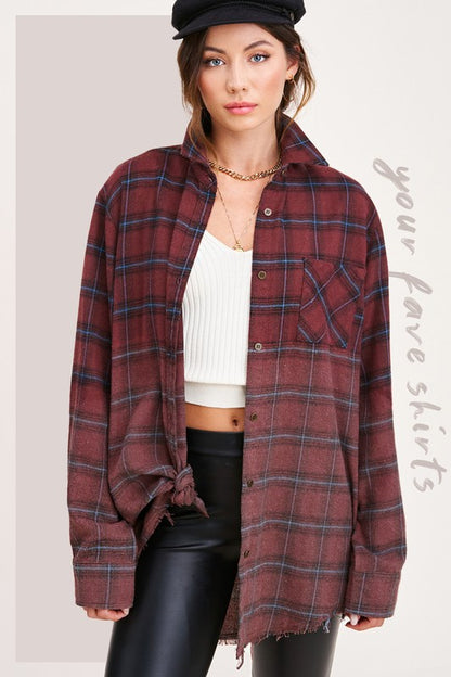 Kayla Button Down Faded Flannel Shirt in 5 Colors