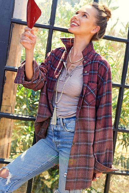 Kayla Button Down Faded Flannel Shirt in 5 Colors