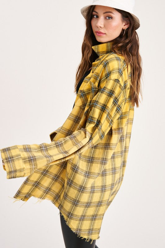 Kayla Button Down Faded Flannel Shirt in 5 Colors