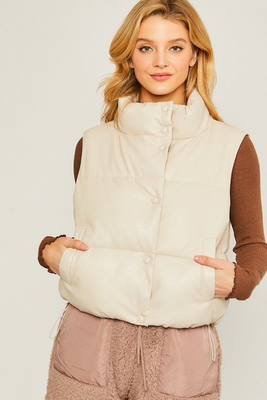 Vegan Leather PU Padded Vest in 3 Colors