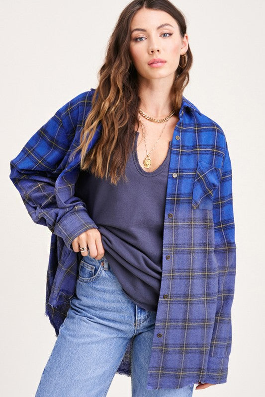 Kayla Button Down Faded Flannel Shirt in 5 Colors