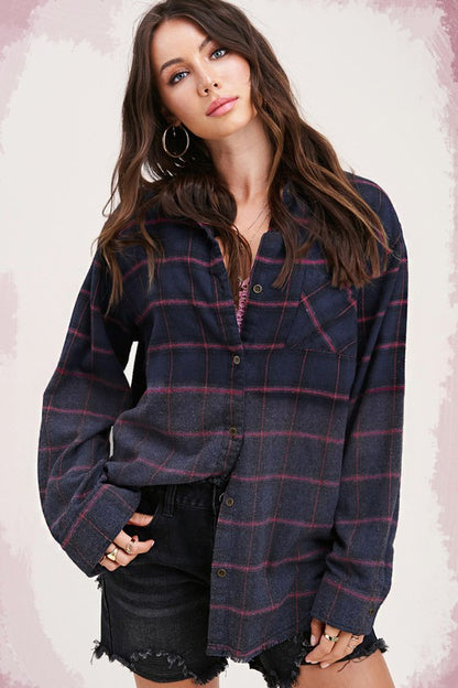 Kayla Button Down Faded Flannel Shirt in 5 Colors