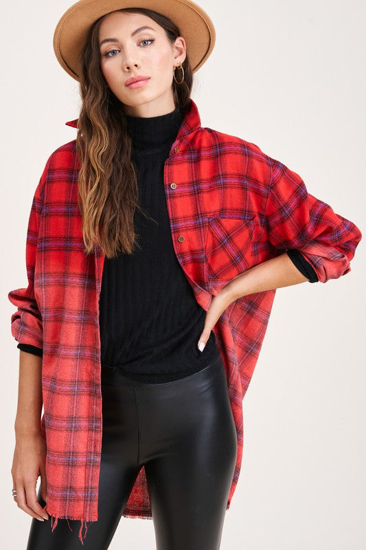 Kayla Button Down Faded Flannel Shirt in 5 Colors