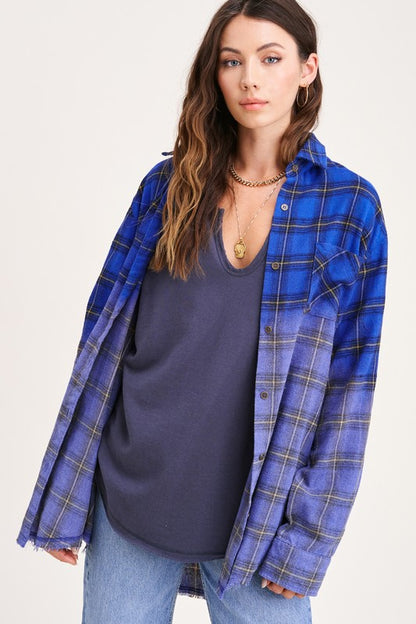 Kayla Button Down Faded Flannel Shirt in 5 Colors