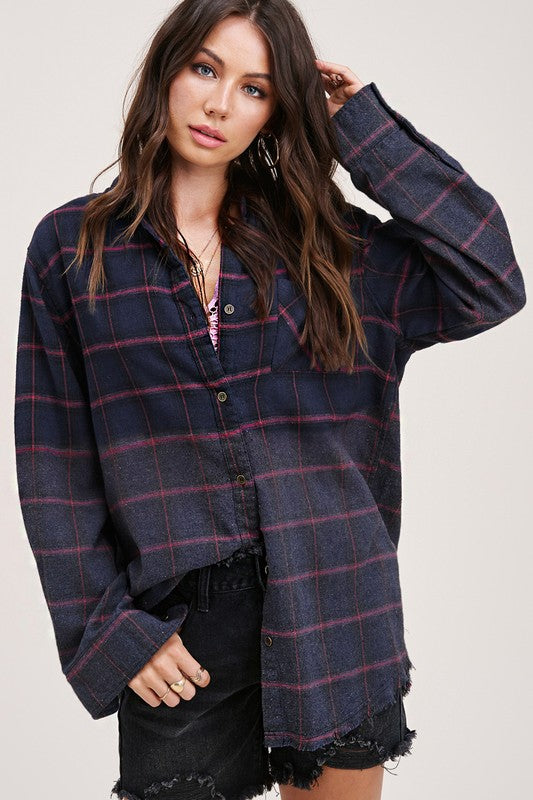 Kayla Button Down Faded Flannel Shirt in 5 Colors