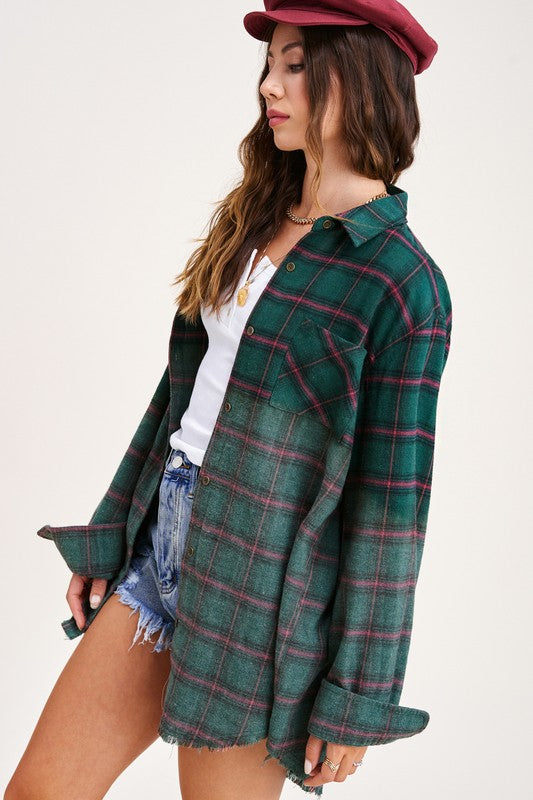 Kayla Button Down Faded Flannel Shirt in 5 Colors