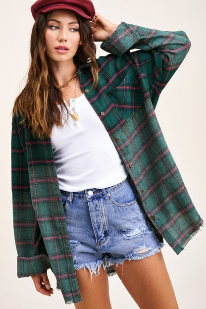 Kayla Button Down Faded Flannel Shirt in 5 Colors