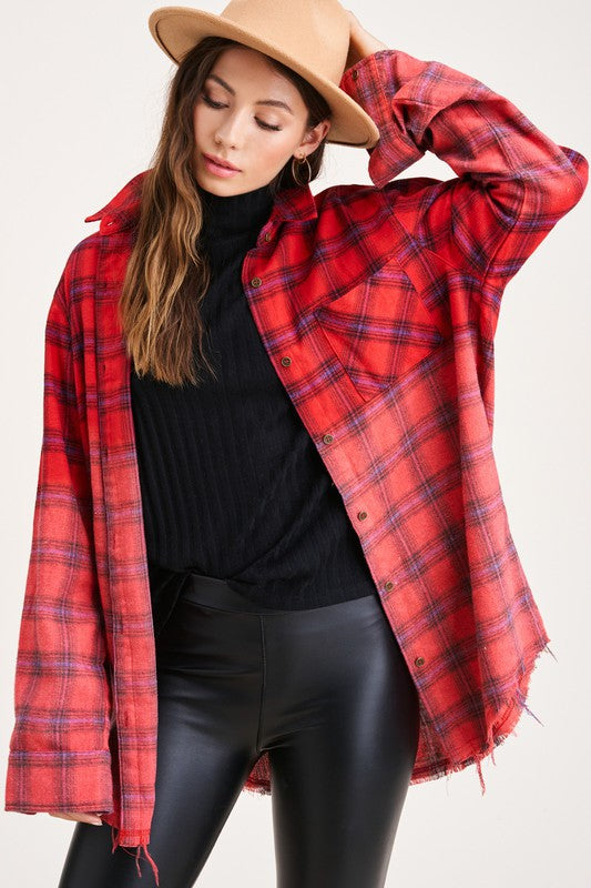 Kayla Button Down Faded Flannel Shirt in 5 Colors