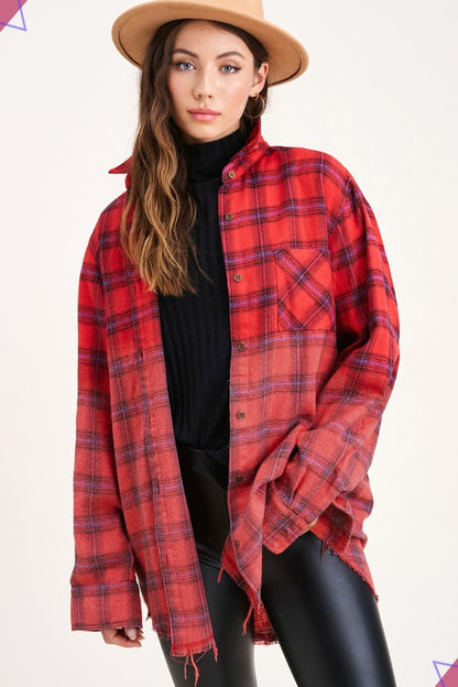 Kayla Button Down Faded Flannel Shirt in 5 Colors