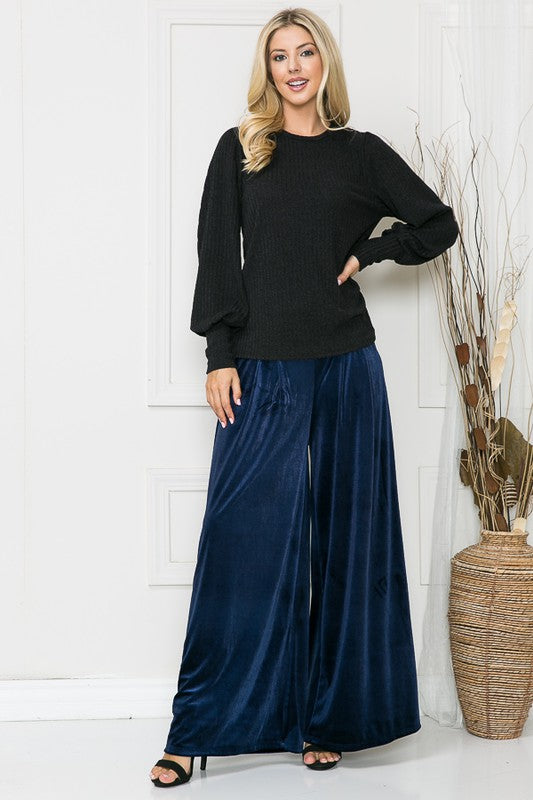 Velvet Wide Leg Pants in Royal Blue