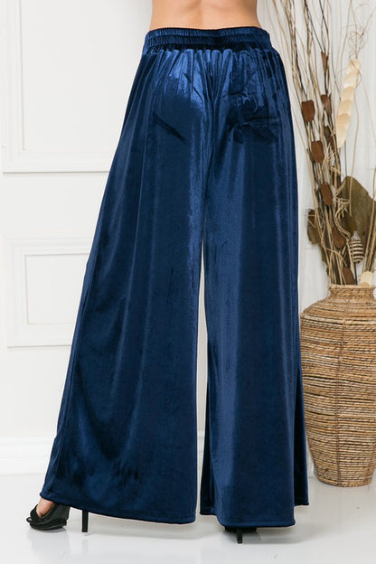 Velvet Wide Leg Pants in Royal Blue