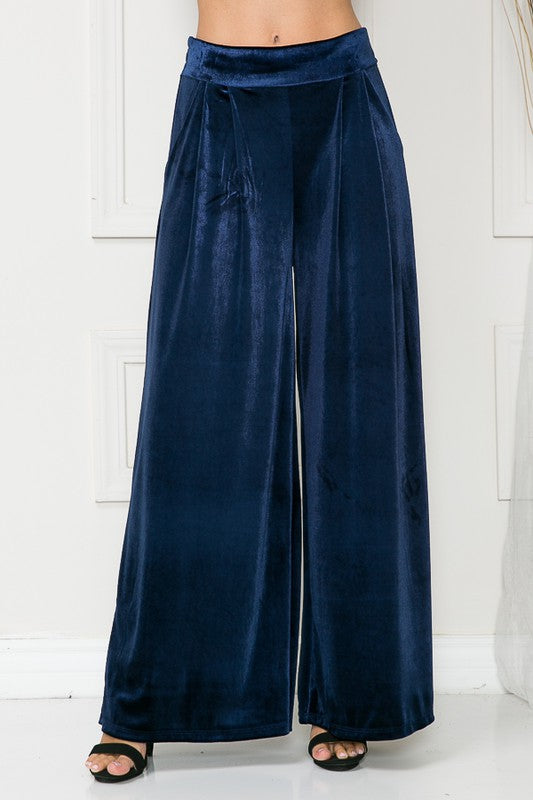 Velvet Wide Leg Pants in Royal Blue