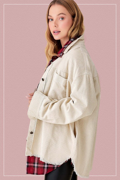 Daisy Corduroy Shacket in Cream or Purple