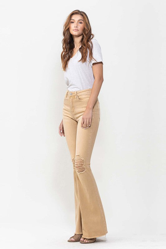 Khaki High Rise Flare Jeans from Vervet