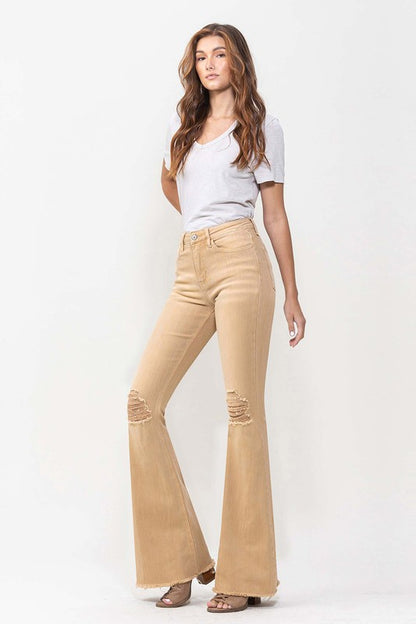 Khaki High Rise Flare Jeans from Vervet