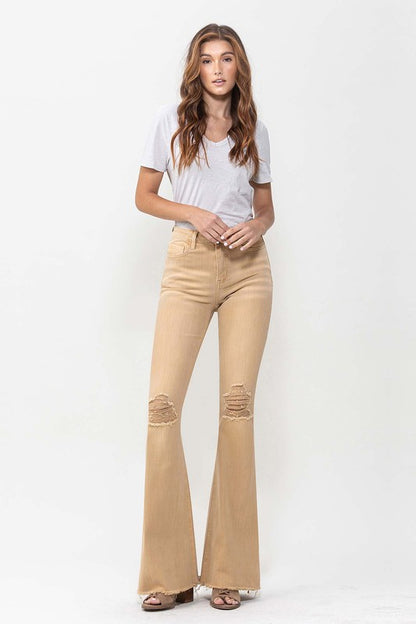 Khaki High Rise Flare Jeans from Vervet