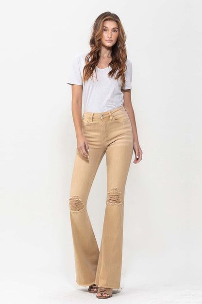 Khaki High Rise Flare Jeans from Vervet