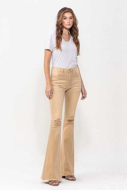 Khaki High Rise Flare Jeans from Vervet