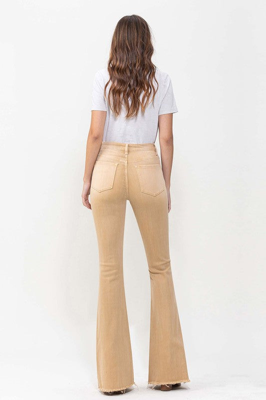 Khaki High Rise Flare Jeans from Vervet