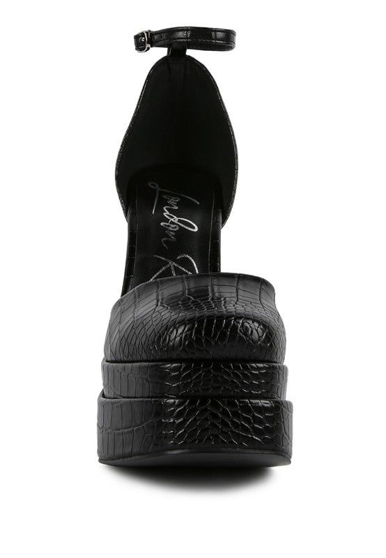 Tempt Me Croc Textured High Heeled Block Sandals