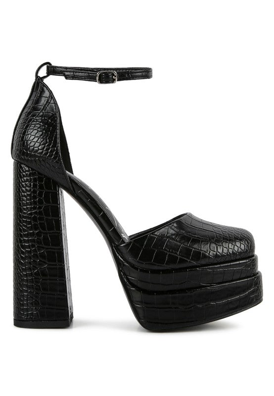 Tempt Me Croc Textured High Heeled Block Sandals