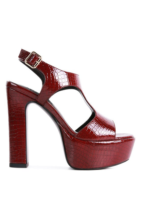 CROFT Croc High Heeled Cut Out Sandals