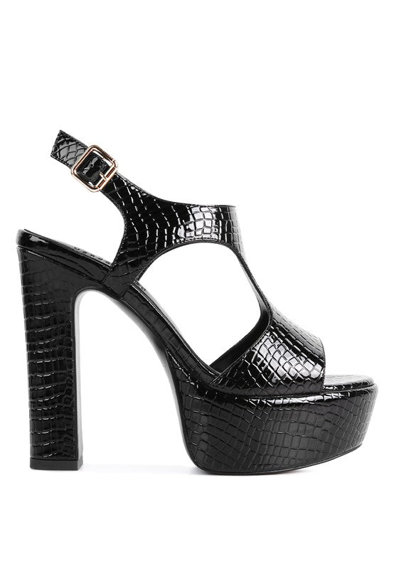 CROFT Croc High Heeled Cut Out Sandals