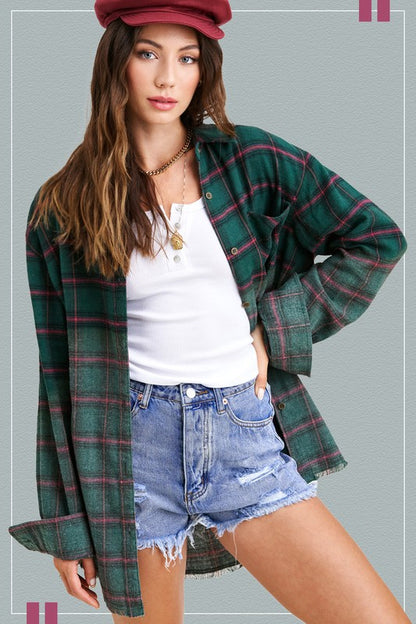 Kayla Button Down Faded Flannel Shirt in 5 Colors